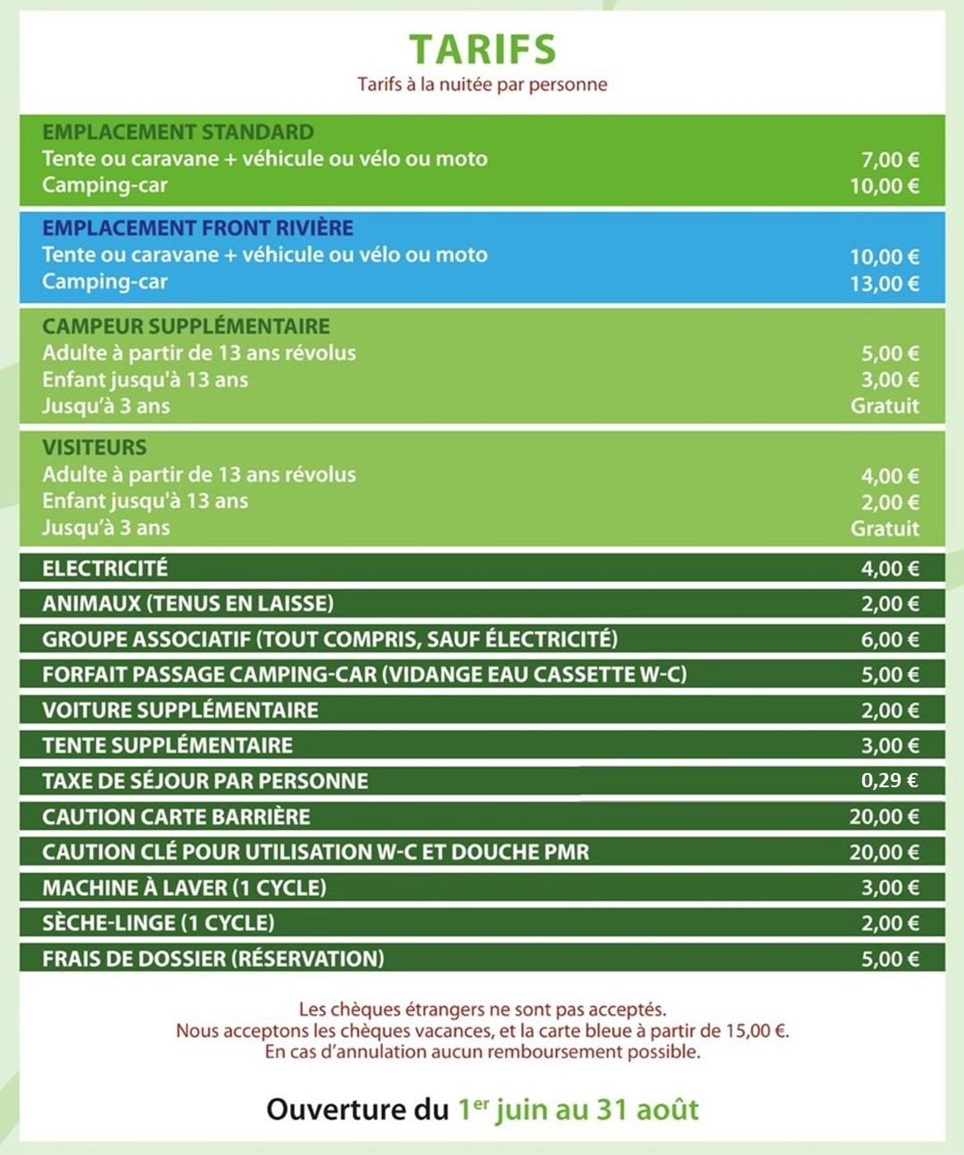 tarifs 2023 du camping municipal de Laroque - Le Tivoli